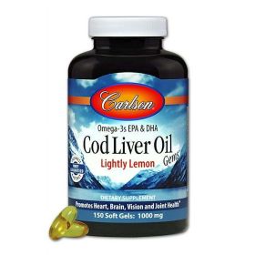 Carlson Cod Liver Oil, Lightly Lemon, 150 Soft Gels