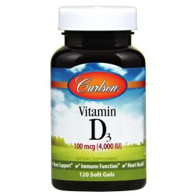 Carlson - Vitamin D3 4000 IU (100 mcg), Cholecalciferol, Immune Support, 120 Softgels