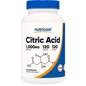 Nutricost Citric Acid 1000mg (1 Gram), 120 Capsules - Gluten Free, Non-GMO Supplement